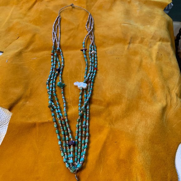 Vintage Navajo TURQUOISE & Heishe necklace with reversible shell pendant - Picture 4 of 7